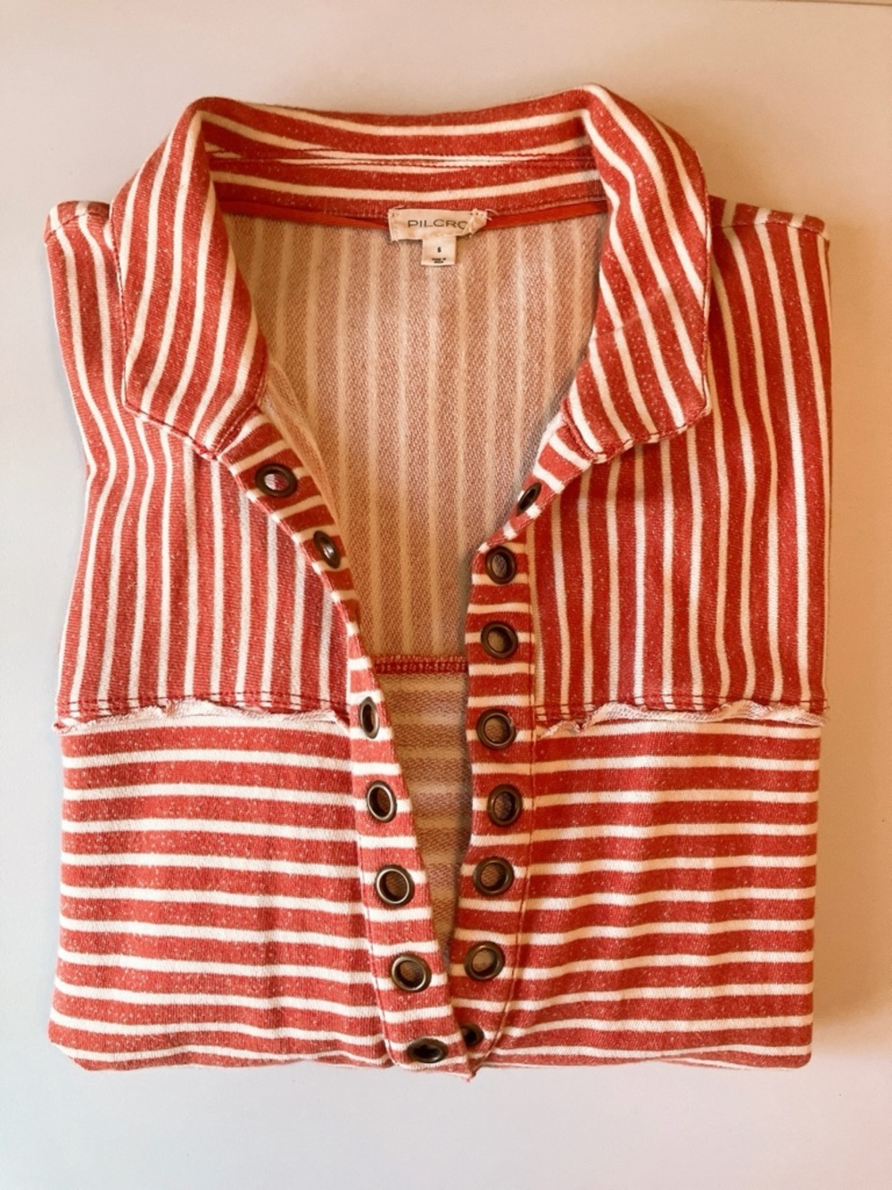 Anthropologie Pullover Quarter V-Neck Shirt Oversized Small Red Stripes Pilcro - Picture 12 of 12